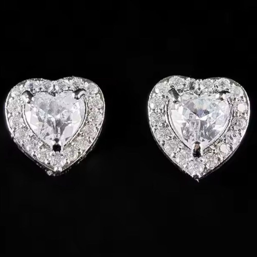 Elegant Silver Heart Stud Earrings